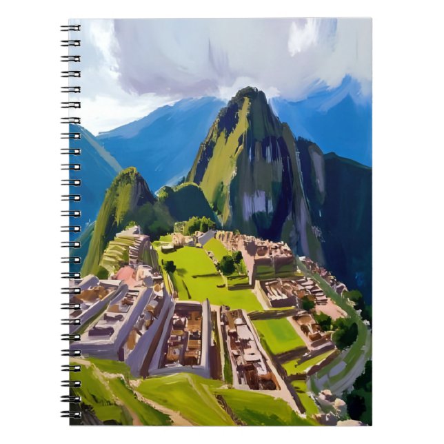 Machu Picchu Peru Målning Resa Konst Anteckningsbok (Framsidan)