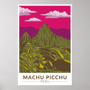 Machu Picchu Peru Resa Konst Retro Poster