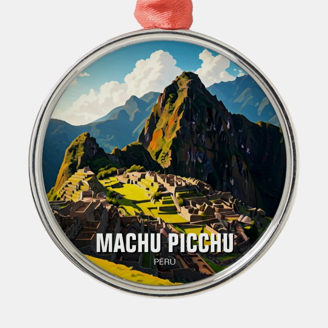 Machu Picchu Peru Resa Souvenir Julgransprydnad Metall (Framsidan)