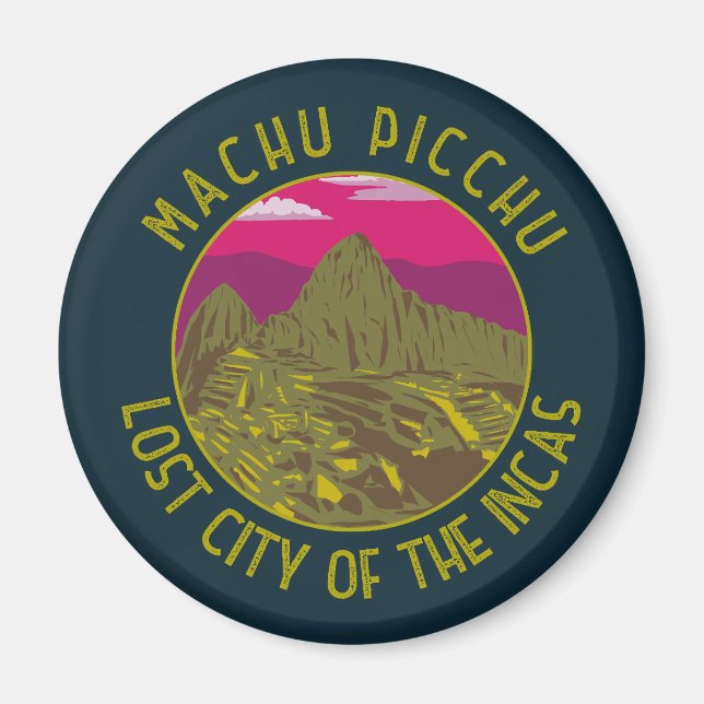 Machu Picchu Peru Retro Distress Circle Magnet (Framsidan)