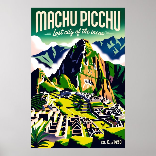Machu Picchu Peru Retro Resemålning Affisch Konst (Framsidan)