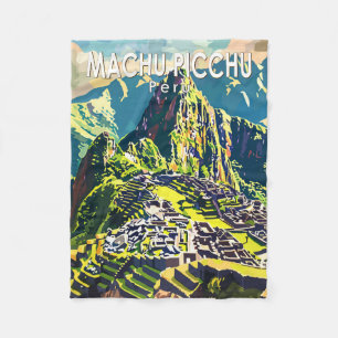 Machu Picchu Peru Sydamerika Travel Art Vintage Fleecefilt