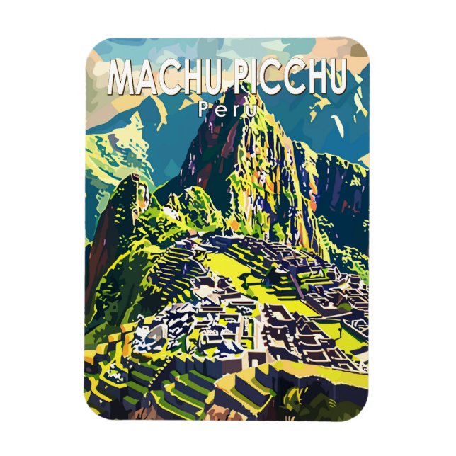 Machu Picchu Peru Sydamerika Travel Art Vintage Magnet (Vertikal)