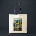 Machu Picchu Peru Sydamerika Travel Art Vintage Tygkasse<br><div class="desc">Vektorteckningar för Machu Picchu-vektor. Machu Picchu är en incan citadel som ligger högt i bergen Andes i Peru,  ovanför floden Urubamba.</div>