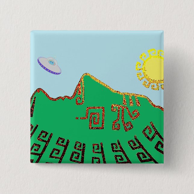 Machu Picchu Peru Teckning Knapp (Framsida)