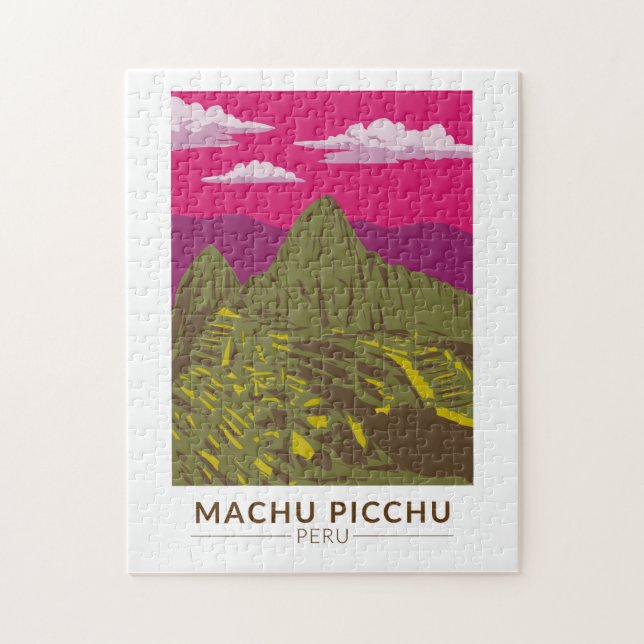 Machu Picchu Peru Travel Art Retro Pussel (Vertikal)