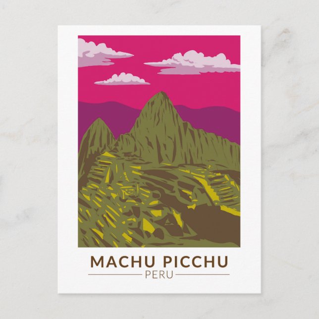 Machu Picchu Peru Travel Art Retro Vykort (Framsida)