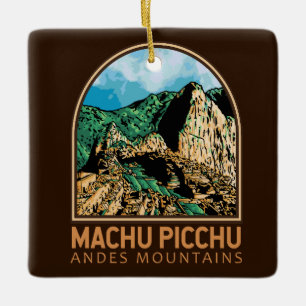 Machu Picchu Peru Vintage Emblem Julgransprydnad Keramik
