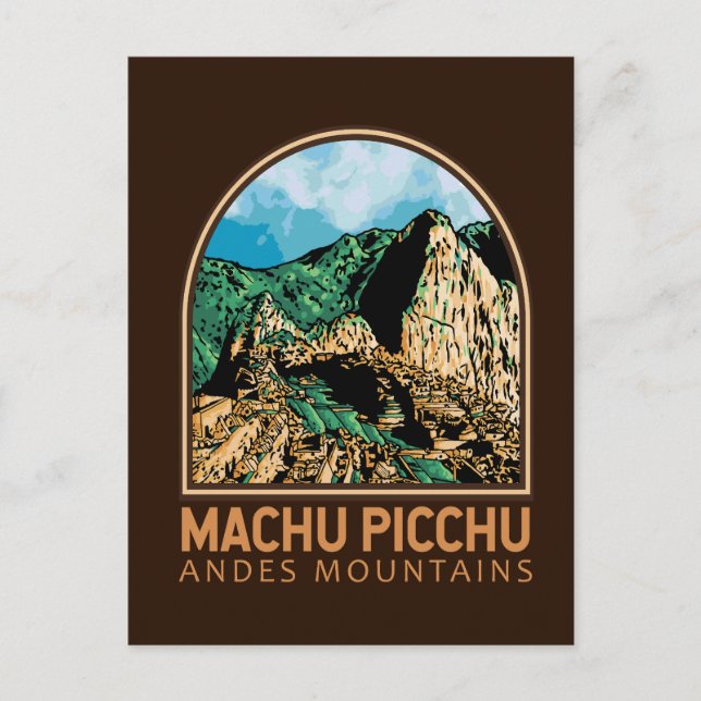 Machu Picchu Peru Vintage Emblem Vykort (Framsida)