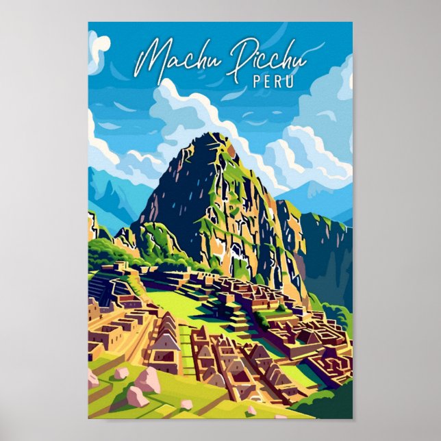 Machu Picchu Peru vintage resor illustration Poster (Framsidan)