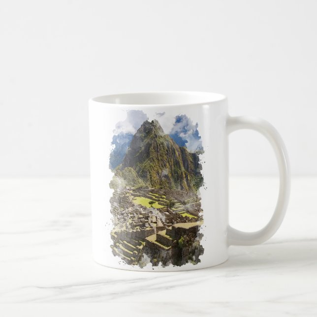 Machu Picchu Peru Watercolor Art Kaffemugg (Höger)