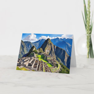 Machu Picchu Peru Watercolor Kort