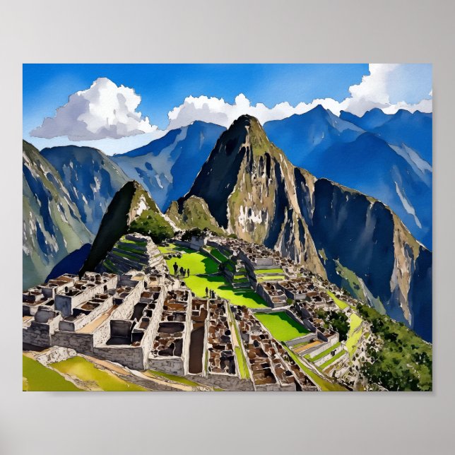 Machu Picchu Peru Watercolor Poster (Framsidan)