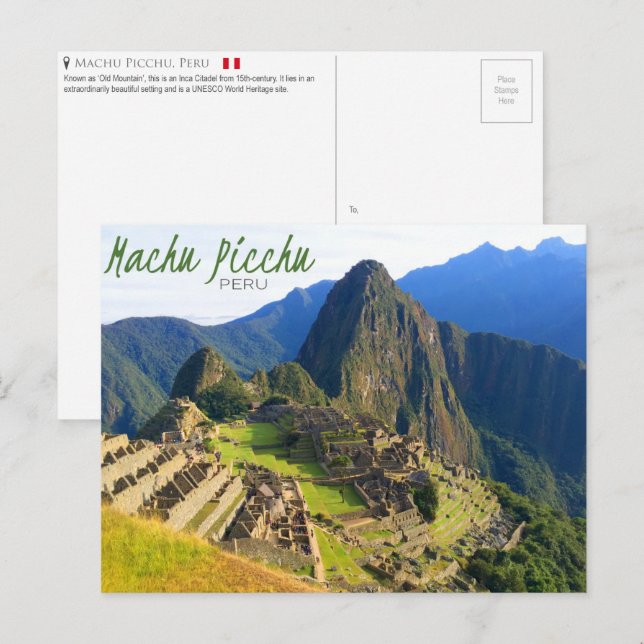Machu Picchu, Perus vykort (Fram/baksida)