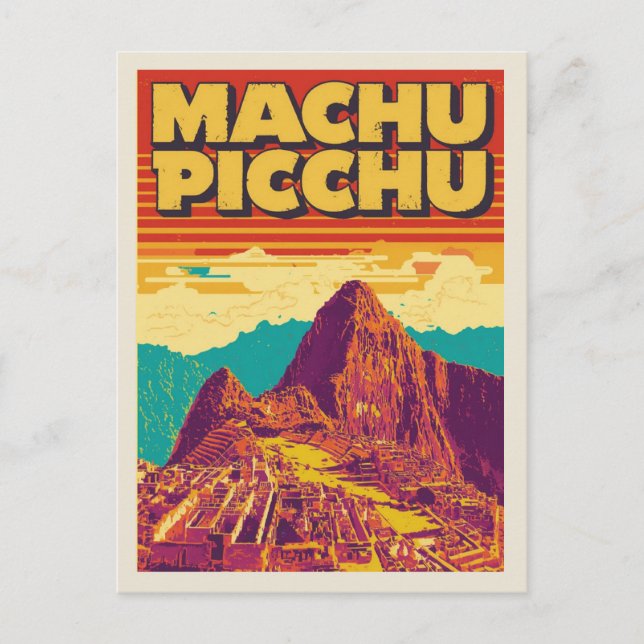 Machu Picchu Retro Travel Poster Stil Vykort (Framsida)