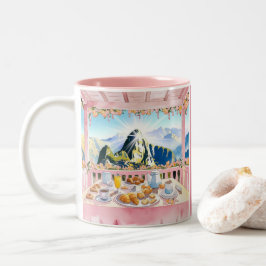 Machu Picchu Rosa Watercolor Breakfast Cute Travel Två-Tonad Mugg