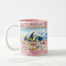 Machu Picchu Rosa Watercolor Breakfast Cute Travel Två-Tonad Mugg