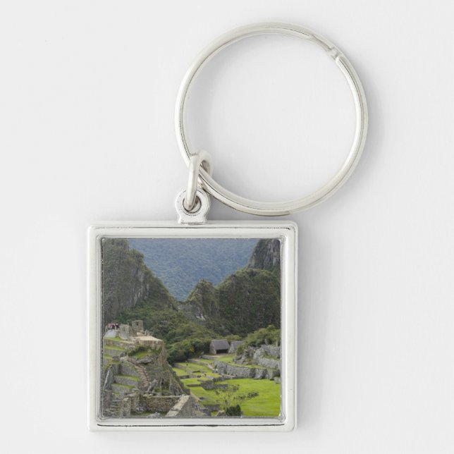 Machu Picchu, ruiner av Inka-staden, Peru. 2 Fyrkantig Silverfärgad Nyckelring (Framsidan)