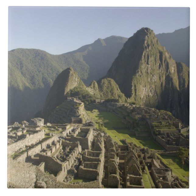 Machu Picchu, ruiner av Inka-staden, Peru. Kakelplatta (Framsidan)