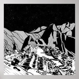 Machu Picchu - svart och vitt landskap Poster