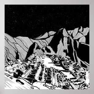 Machu Picchu - svart och vitt landskap Poster