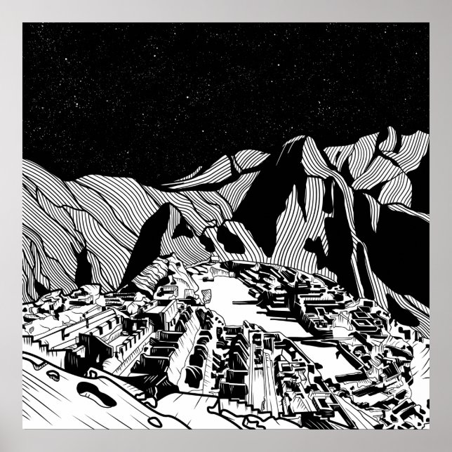Machu Picchu - svart och vitt landskap Poster (Framsidan)