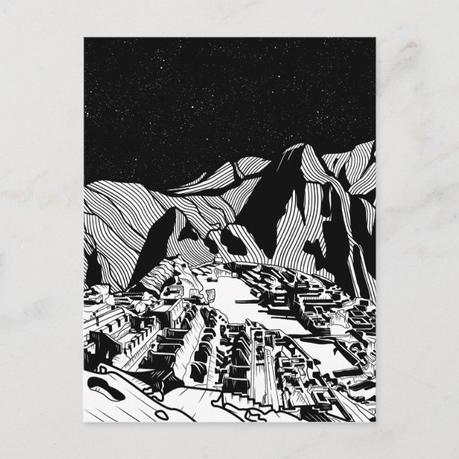 Machu Picchu - svart och vitt landskap Vykort (Framsida)