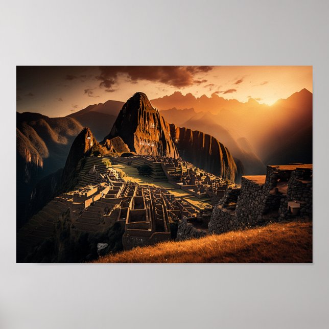 Machu Picchu vid solnedgång - Poster utskrift av h (Framsidan)
