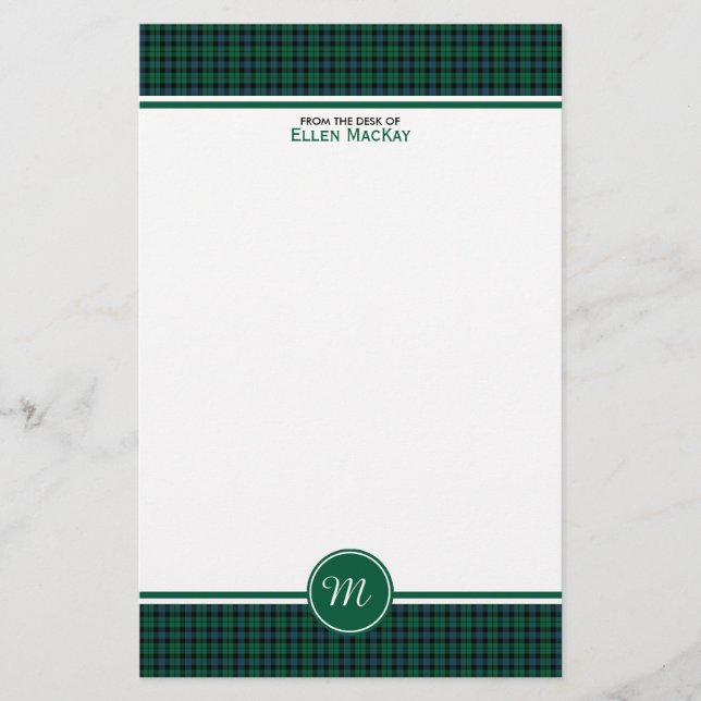 MacKay Klan Tartan Grönt Scottish Play Monogram Brevpapper (Framsida)
