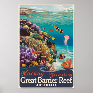 Mackay Underbar Barrier Reef Travel Art Vintage Poster