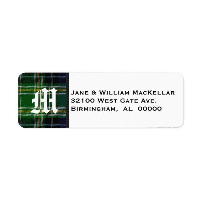 MacKellar Tartan Play Monogram Adressetiketters Returadress Etikett (Framsidan)