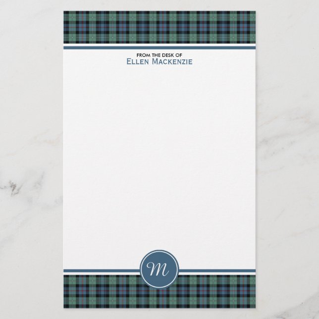Mackenzie Klan Ancient Tartan Monogram Stationery Brevpapper (Framsida)