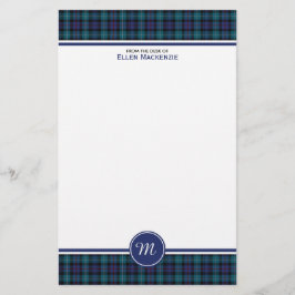 Mackenzie Klan Modern Tartan Monogram Stationery Brevpapper