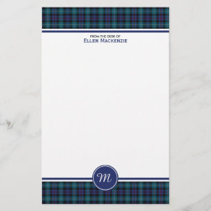 Mackenzie Klan Modern Tartan Monogram Stationery Brevpapper