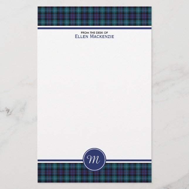 Mackenzie Klan Modern Tartan Monogram Stationery Brevpapper (Framsida)