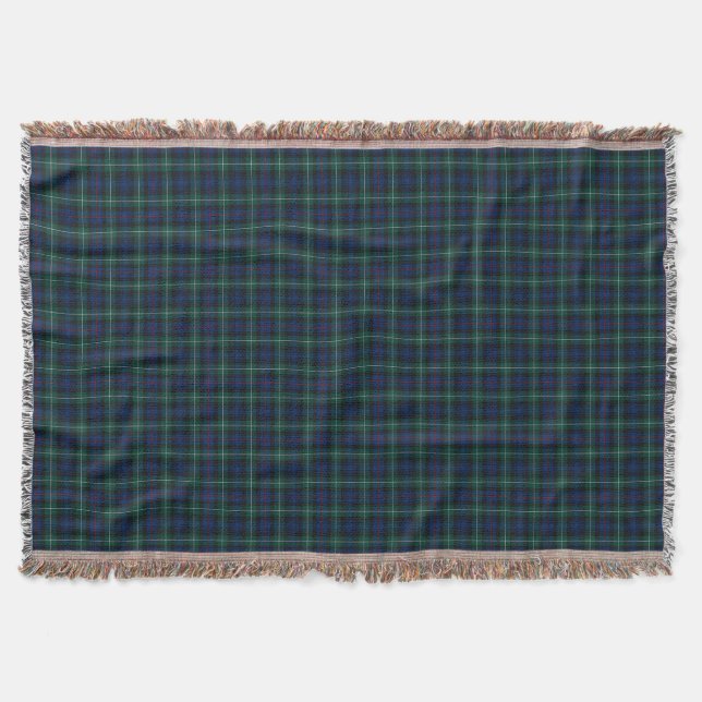 Mackenzie Klan Royal Blue och Forest Grönt Tartan Filt (Framsidan)