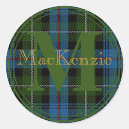 MacKenzie Tartan Guld Namn-Initial Sticker Seal Runt Klistermärke