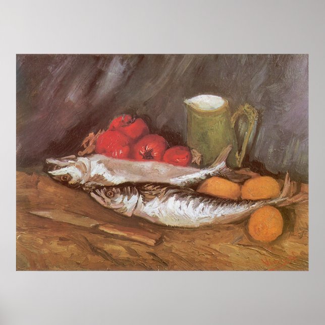 Mackerels, Lemons och Tomater av Vincent van Gogh Poster (Framsidan)