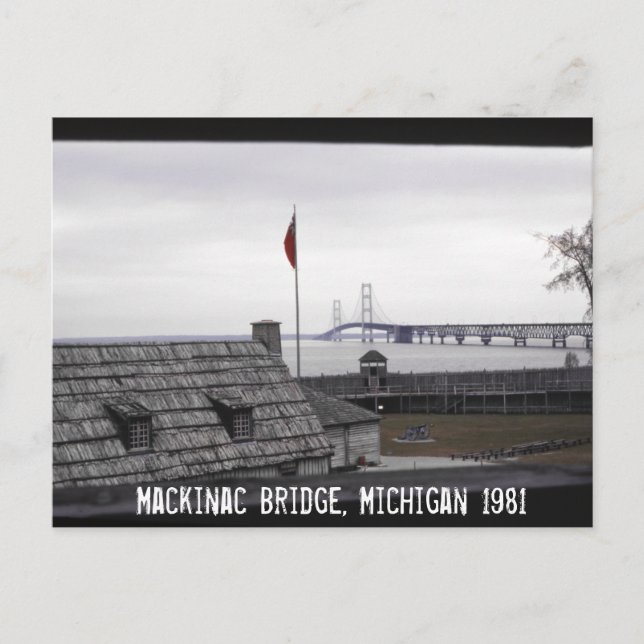 Mackinac Bridge Colonial Michilimackinac Michigan Vykort (Framsida)
