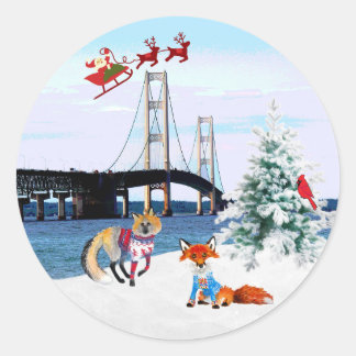 Mackinac Bridge-julklapp Runt Klistermärke