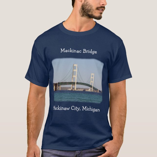 Mackinac Bridge Mackinaw City shirt mörk färg T Shirt (Framsida)