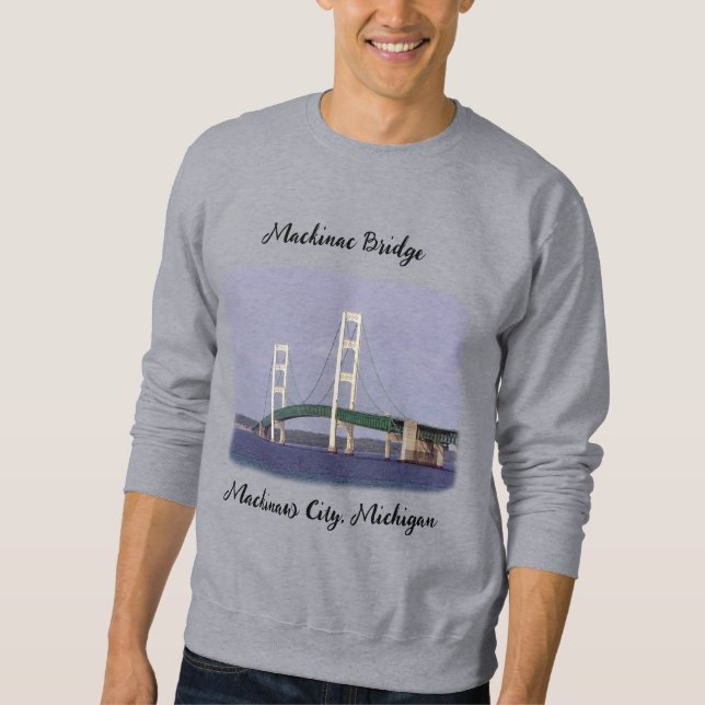 Mackinac Bridge Mackinaw shirt v2 svart bokstäver Lång Ärmad Tröja (Framsida)