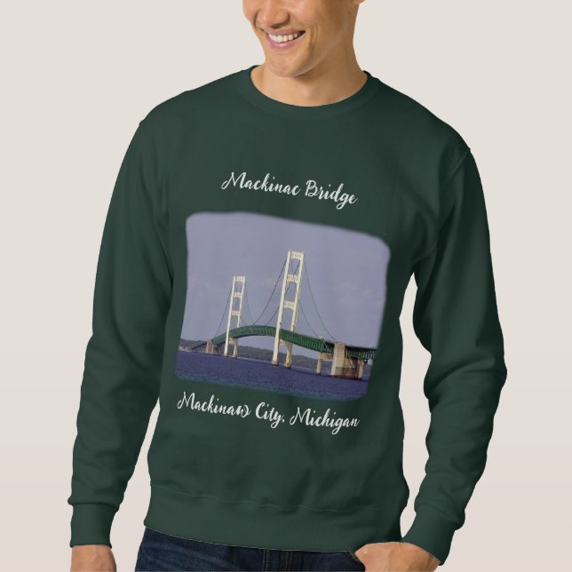 Mackinac Bridge Mackinaw shirt v2 vit skrift Lång Ärmad Tröja (Framsida)