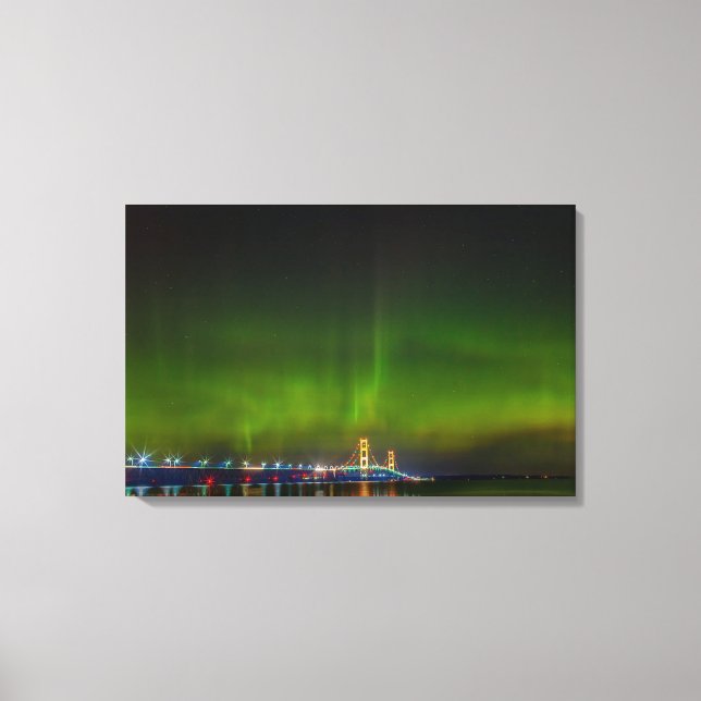 Mackinac Bridge med norra Ljus Canvastryck (Framsida)