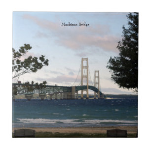 Mackinac Bridge med träd panel Kakelplatta