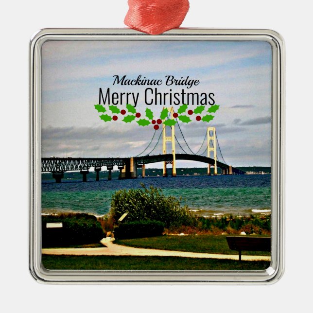 Mackinac Bridge, Merry Christmas, Julgransprydnad Metall (Framsidan)
