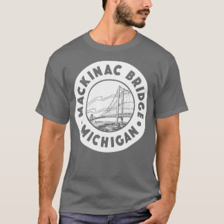 Mackinac Bridge Michigan Circle White T Shirt