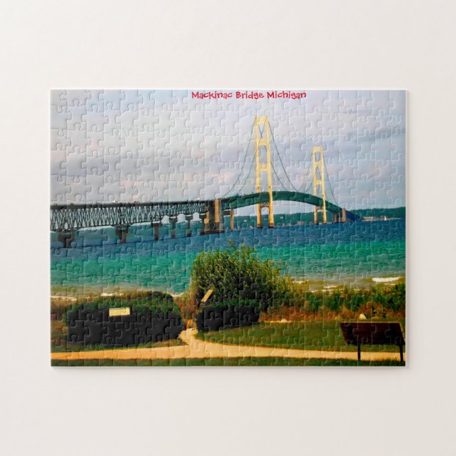 Mackinac Bridge Michigan. Jigszle Puzzle Pussel (Horisontell)