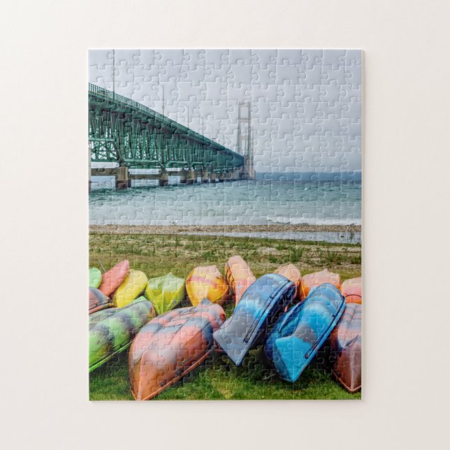 Mackinac Bridge och Canoes Jigszle Puzzle Pussel (Vertikal)