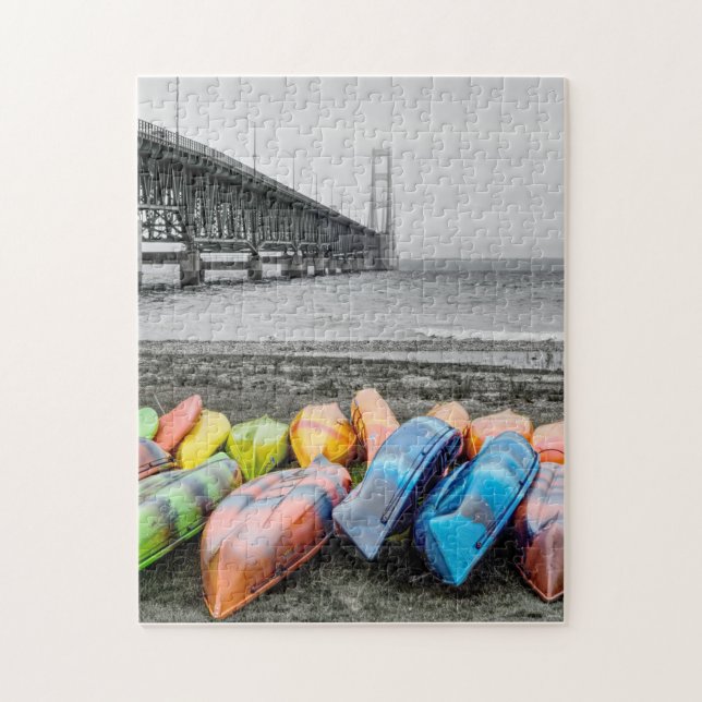 Mackinac Bridge och Canoes Select Färg Pussel (Vertikal)